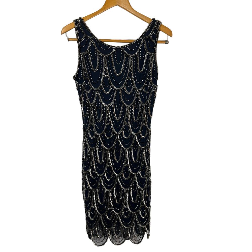 Pisarro Nights Black and Silver Beaded Midi Dress